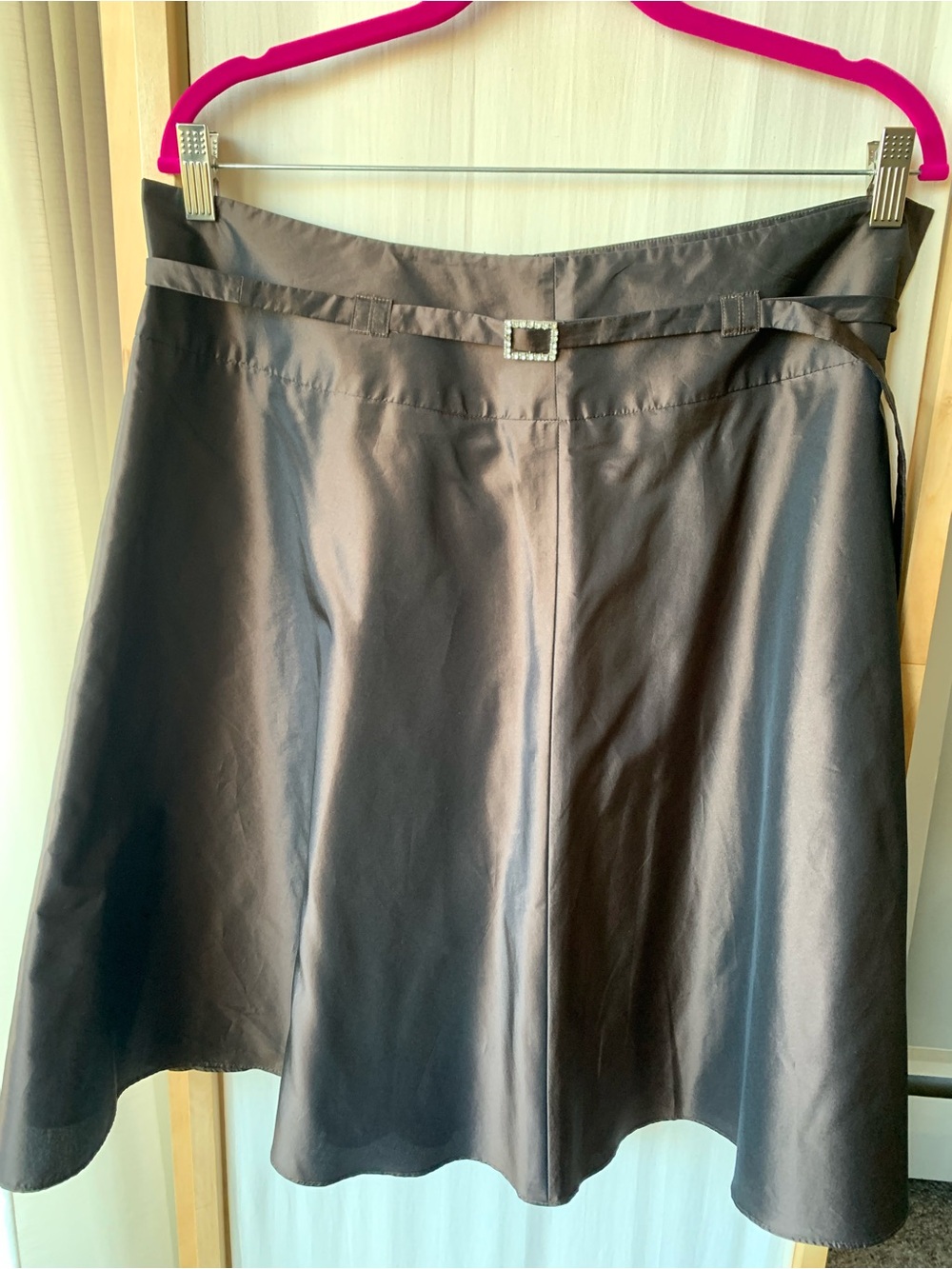 Kenneth Cole Silk A-Line Skirt with Sparkly Buckle Chocolate Brown Size 14